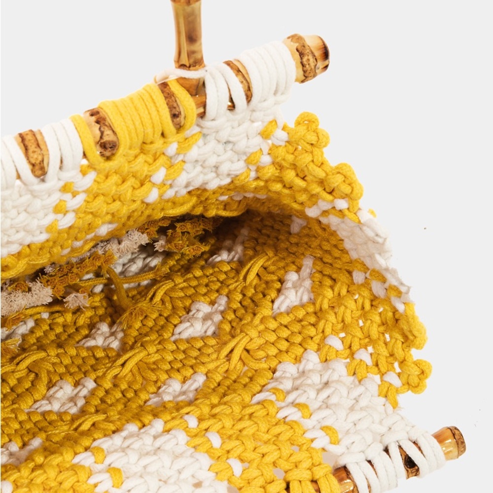 Crochet Bag in Yellow and White with Bamboo Handles. Brand new! - Picture 7 of 8